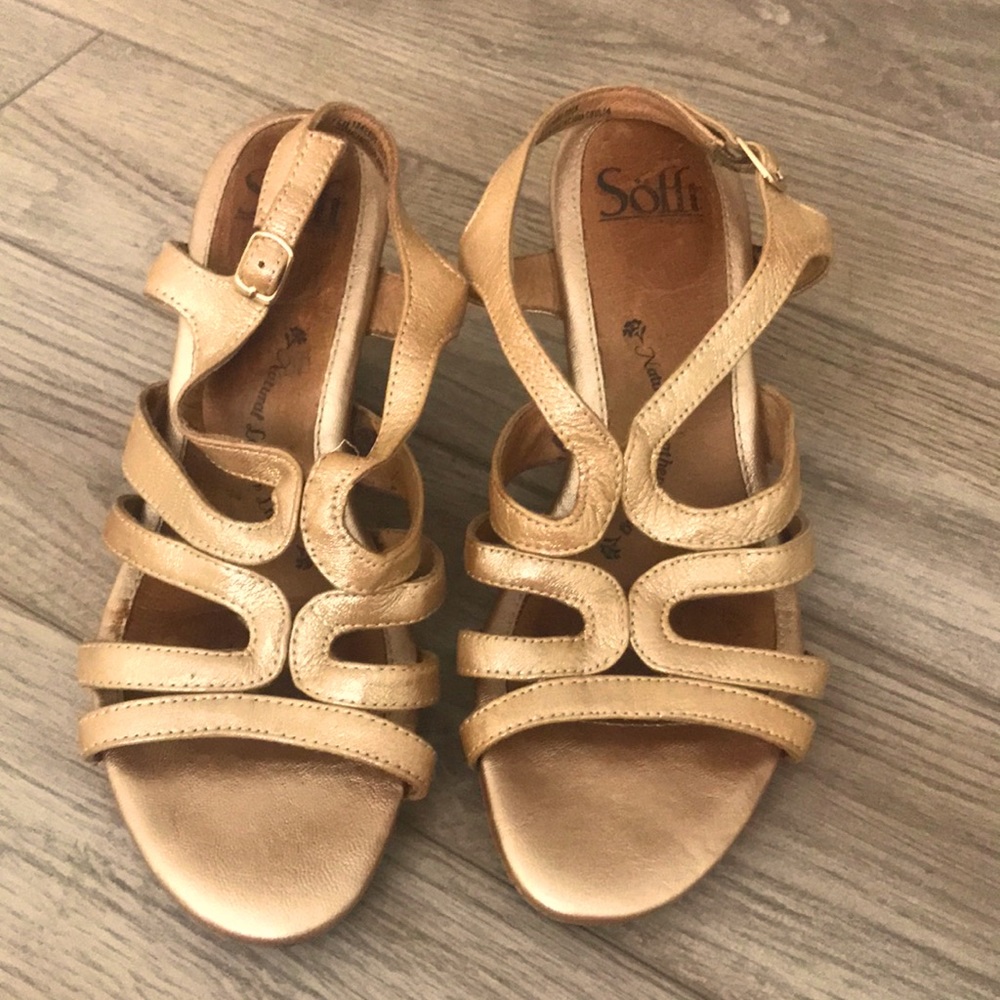 Sofft Gold strappy wedge sandals